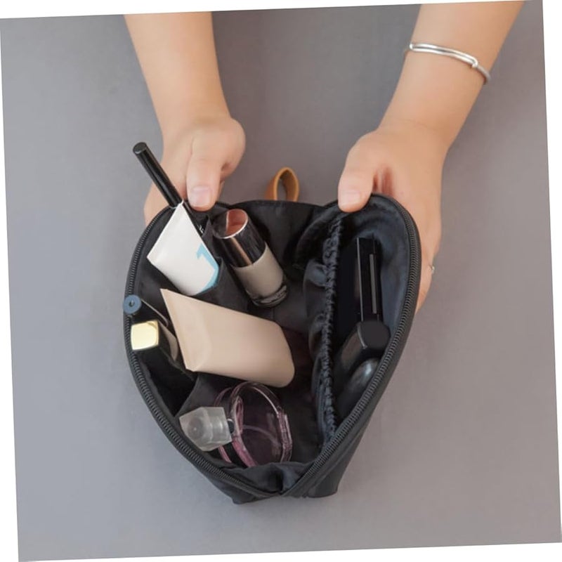 Dark Fan Shaped Travel Makeup Bag Portable Toiletry Organizer For Lipsticks Nail Polish - Image 3